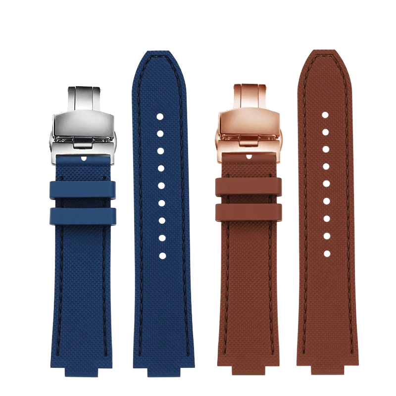 Rubber Watch band Raised Mouth 12mm Watch Strap Band butterfly buckle for LV Louis Vuitton Tambour men Smart Watch rubber strap