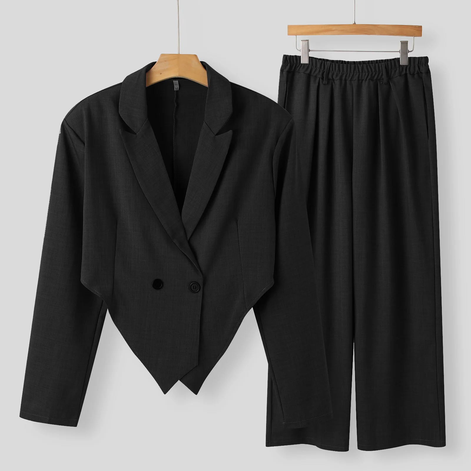 Spring and Autumn Men's New Loose Long sleeved Novelty Small Suit Straight leg Pants Two piece Men's Set