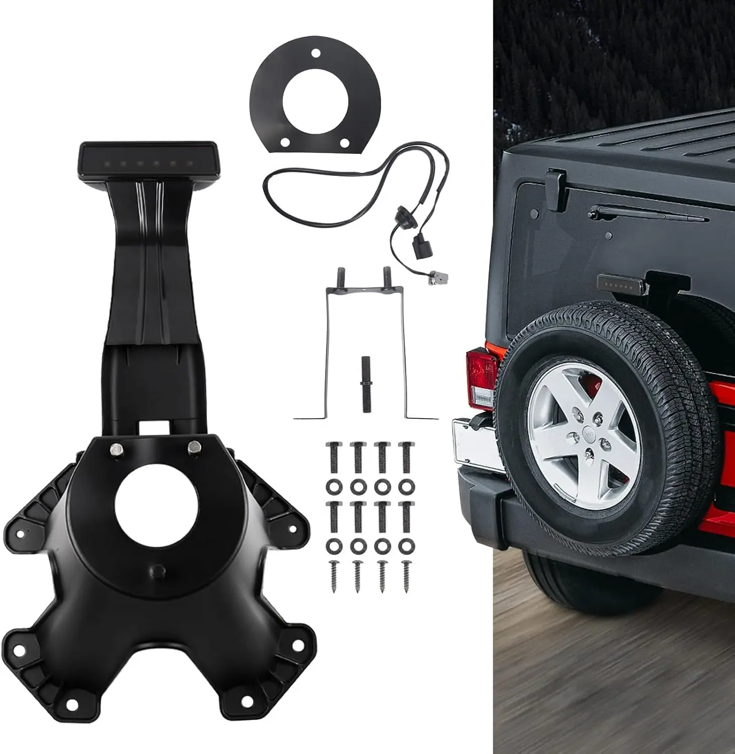 Aluminum Alloy Spare Tire Mounting Bracket with Brake Light for Jeep Wrangler JK 2007-2018, Easy Installation