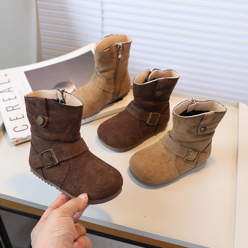

Autumn Winter Children's Leather Boots Solid Color Girls Fashion Toddlers Ankle Boots Breathable Korean Style Kids Short Boots