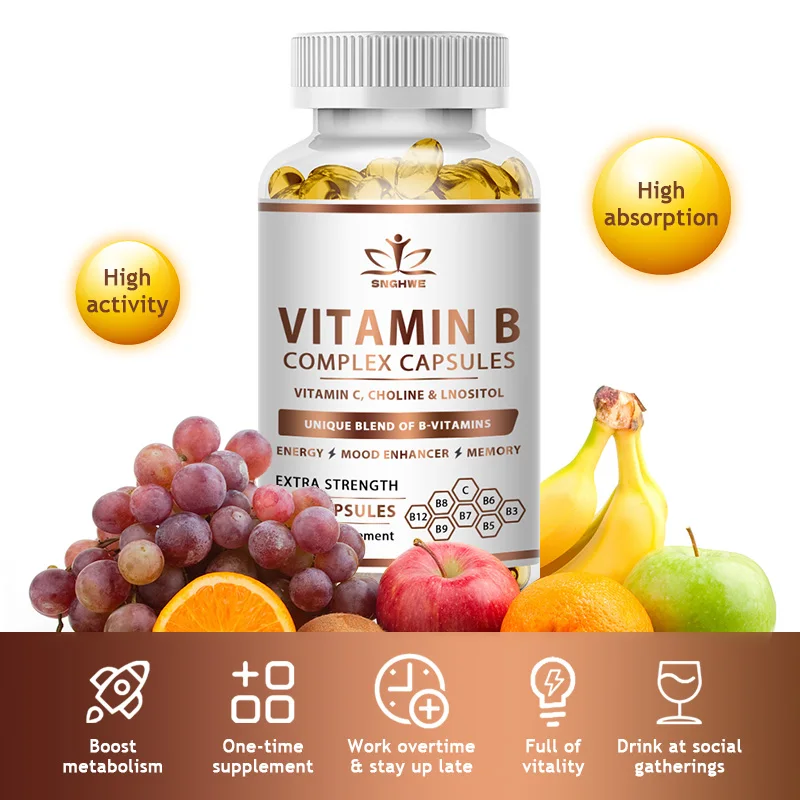 Efficient Vitamin B Complex Containing Vitamin C, B1, B2, B3, B5, B6, B12, Biotin Natural Energy Complex