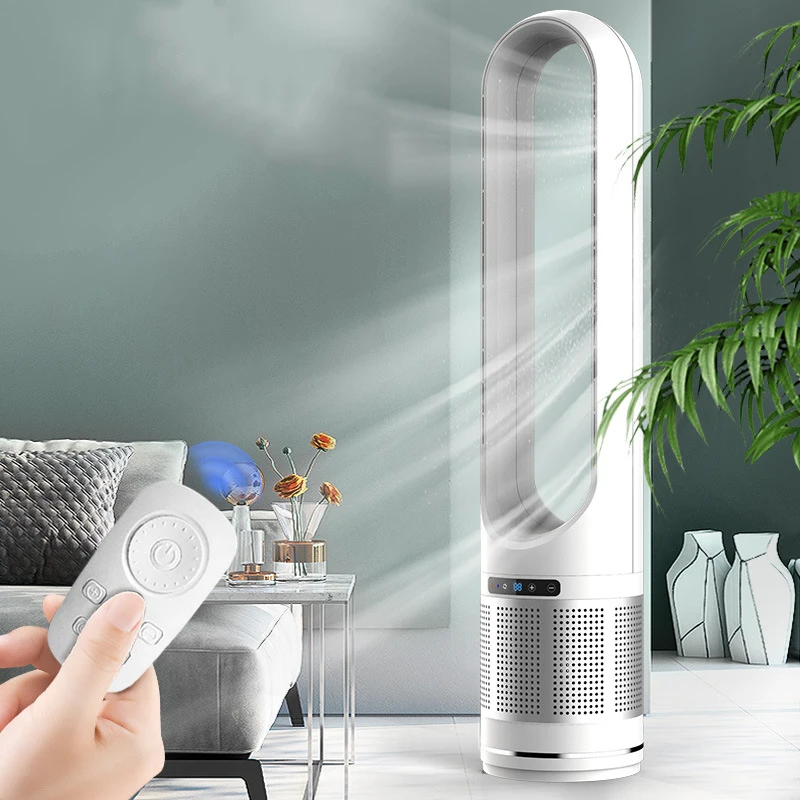 Ventilateur sans lame avec télécommande, synchronisation, air froid électrique, tour de surpoids, purification de la vitesse du vent au sol, muet au sol domestique