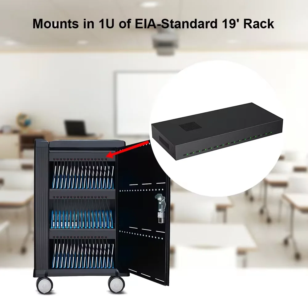 Rack Mount USB C Charger 16 Ports 600W Industrial Charging Station with LED Indicator Sipolar