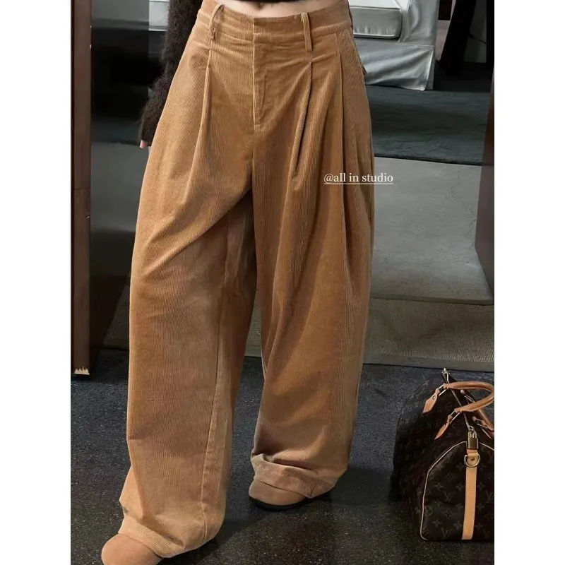 Deeptown Y2k Vintage Corduroy Pants Women Baggy Harajuku Casual Wide Leg Trousers Korean Fashion High Waist Loose Pantalones