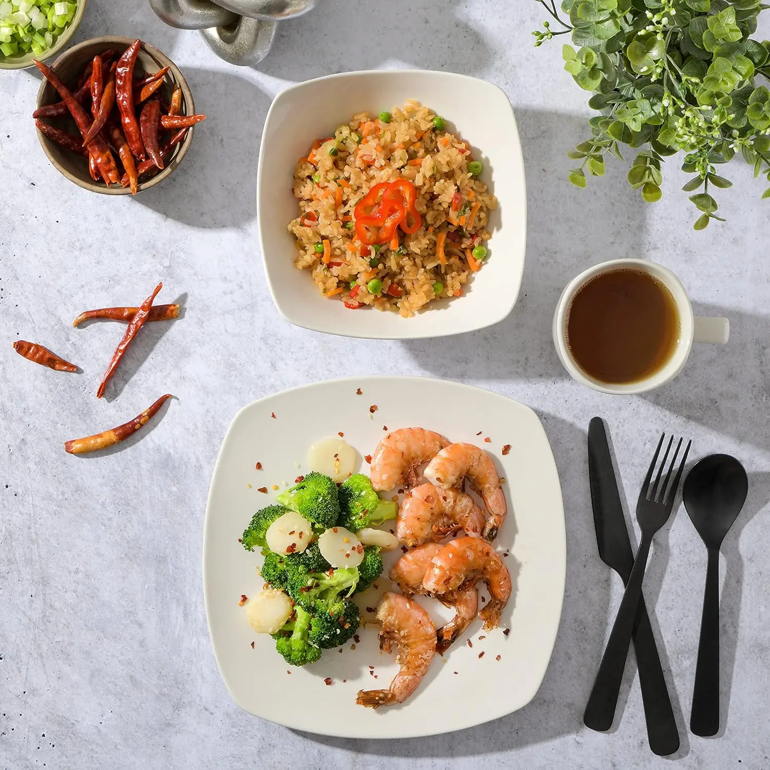 بوفيه Zen (خدمة لـ 8) 24 قطعة أطباق وأطباق بورسلين بلون سادة طقم أواني طعام سيراميك - أبيض