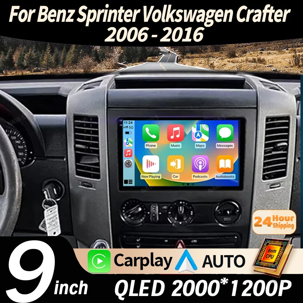 4G WiFi Android15 Car Radio 9' for Mercedes Benz Sprinter VW Crafter 2006-2016 with Samochodowe Multimedialny Odtwarzacz Wideo