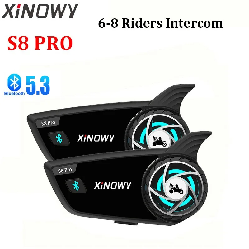 

XiNOWY S8 PRO 2024 New Model Motorcycle Helmet Bluetooth Headset 8 Riders Network Intercom 500-1000M Communicator Interphone