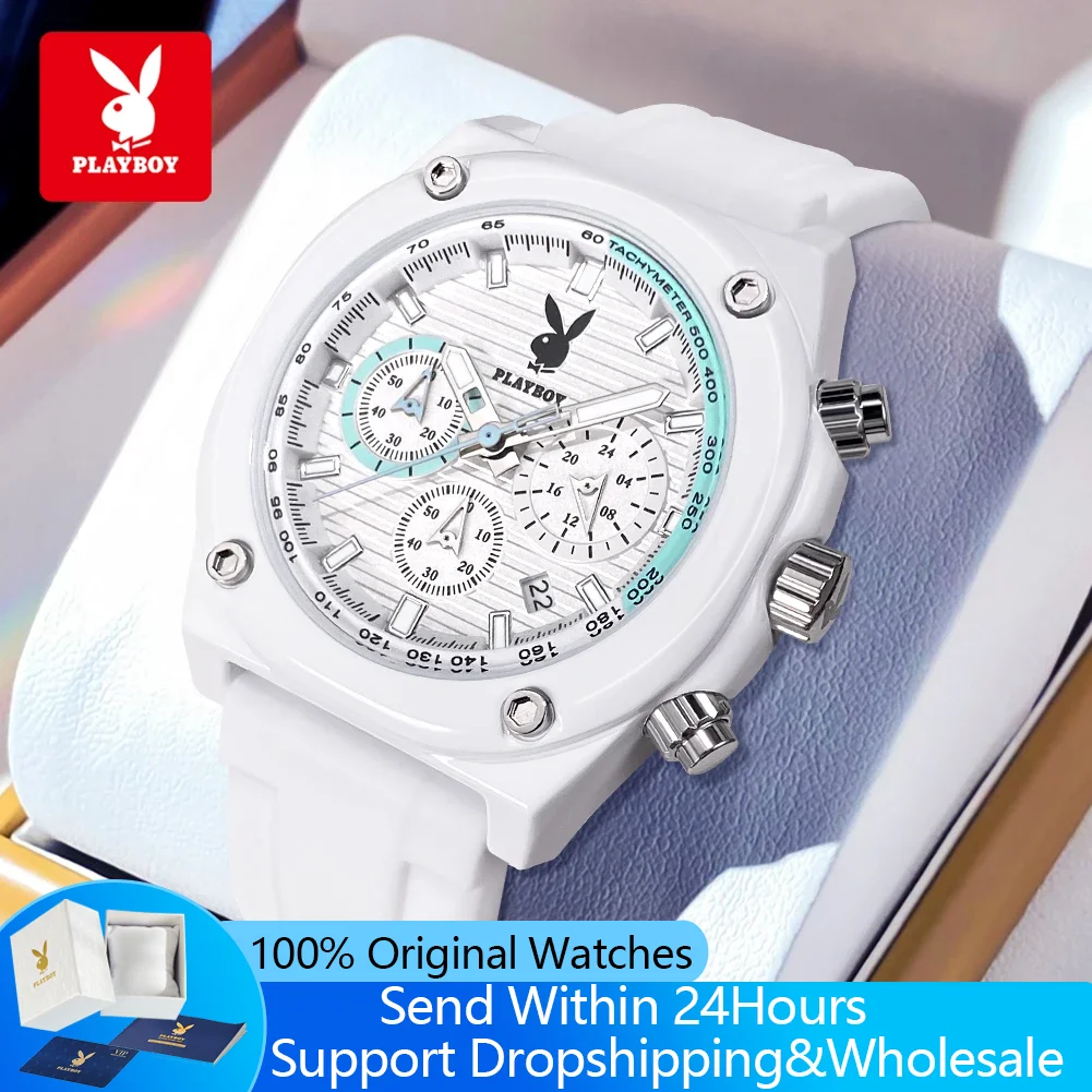 

Часы PLAYBOY 3060 для мужчин, модные повседневные часы с силиконовым ремешком, хронограф, водонепроницаемые мужские часы, оригинальные роскошные кварцевые мужские часы