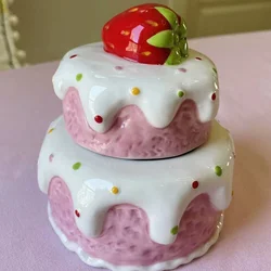 Ceramic Strawberry Cake Storage Container  Jewelry Box Cute Storage Jar Seasoning Girly