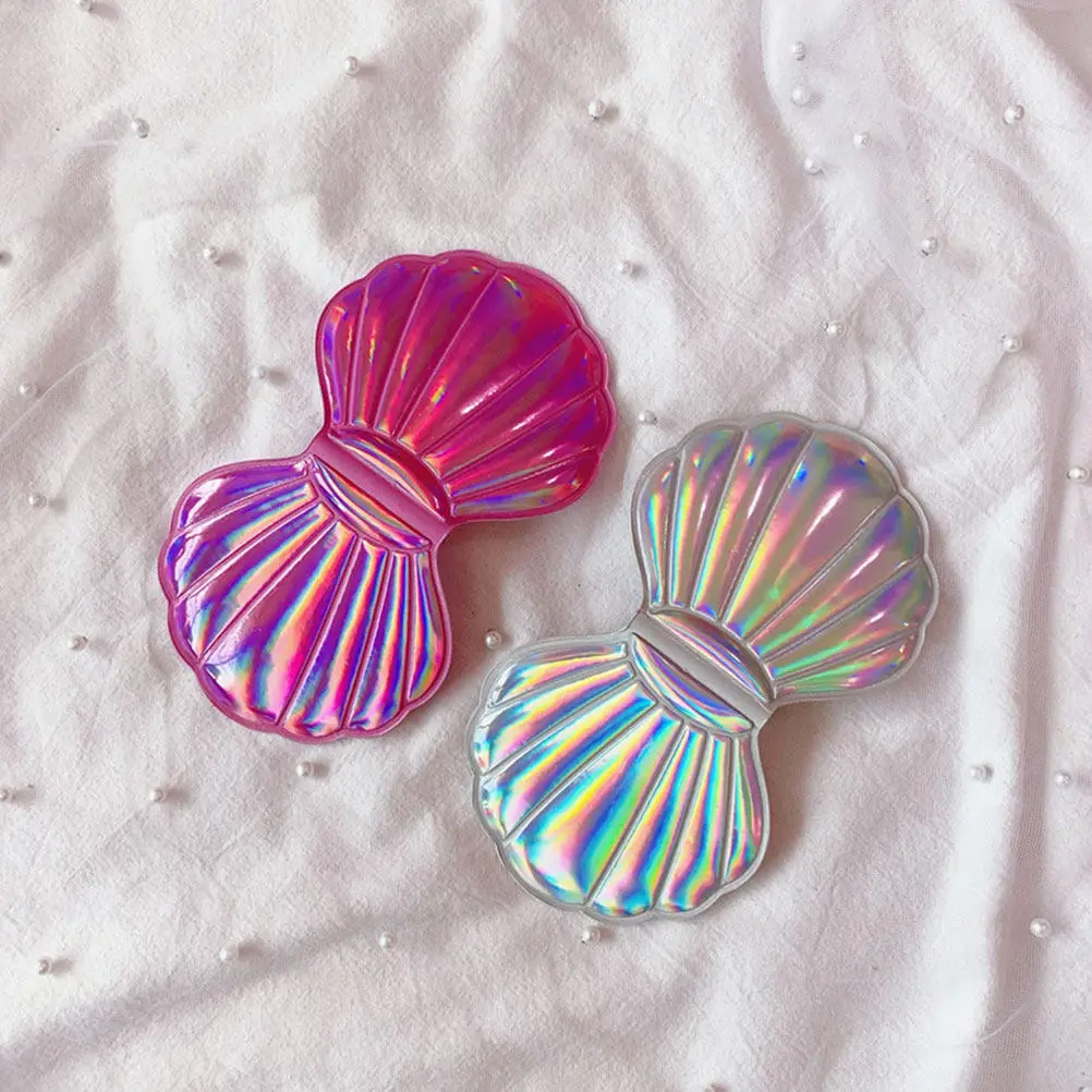2Pcs Portable Shell Makeup Mirror Foldable Compact Mirror Double Sided Vintage Design for Travel Party Use