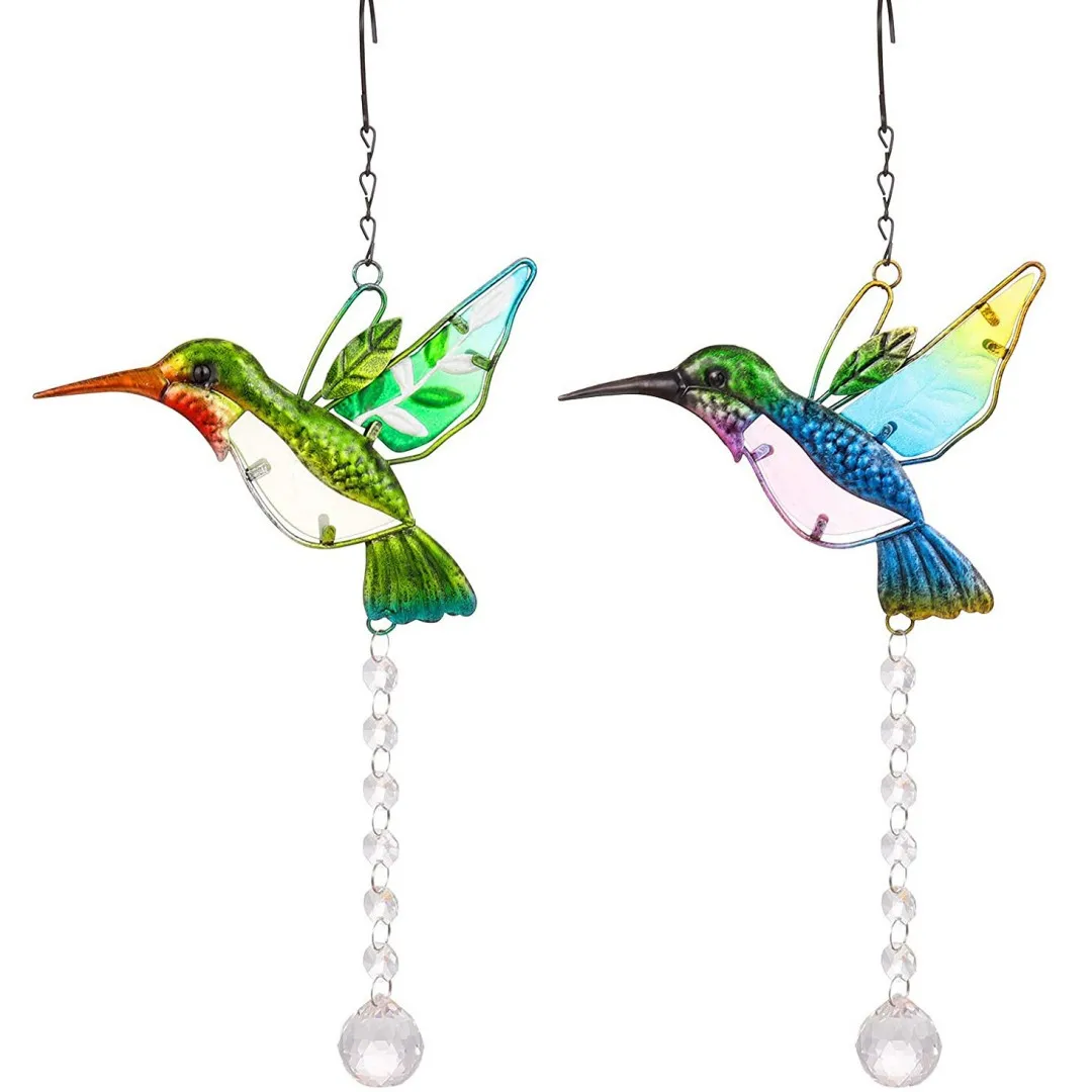 

2Pcs Wind Chime Hummingbirds Dragonflies Metal Glass Painted Crafts Hanging Pendants Bell Aluminum Pipe Home Courtyard Hanging