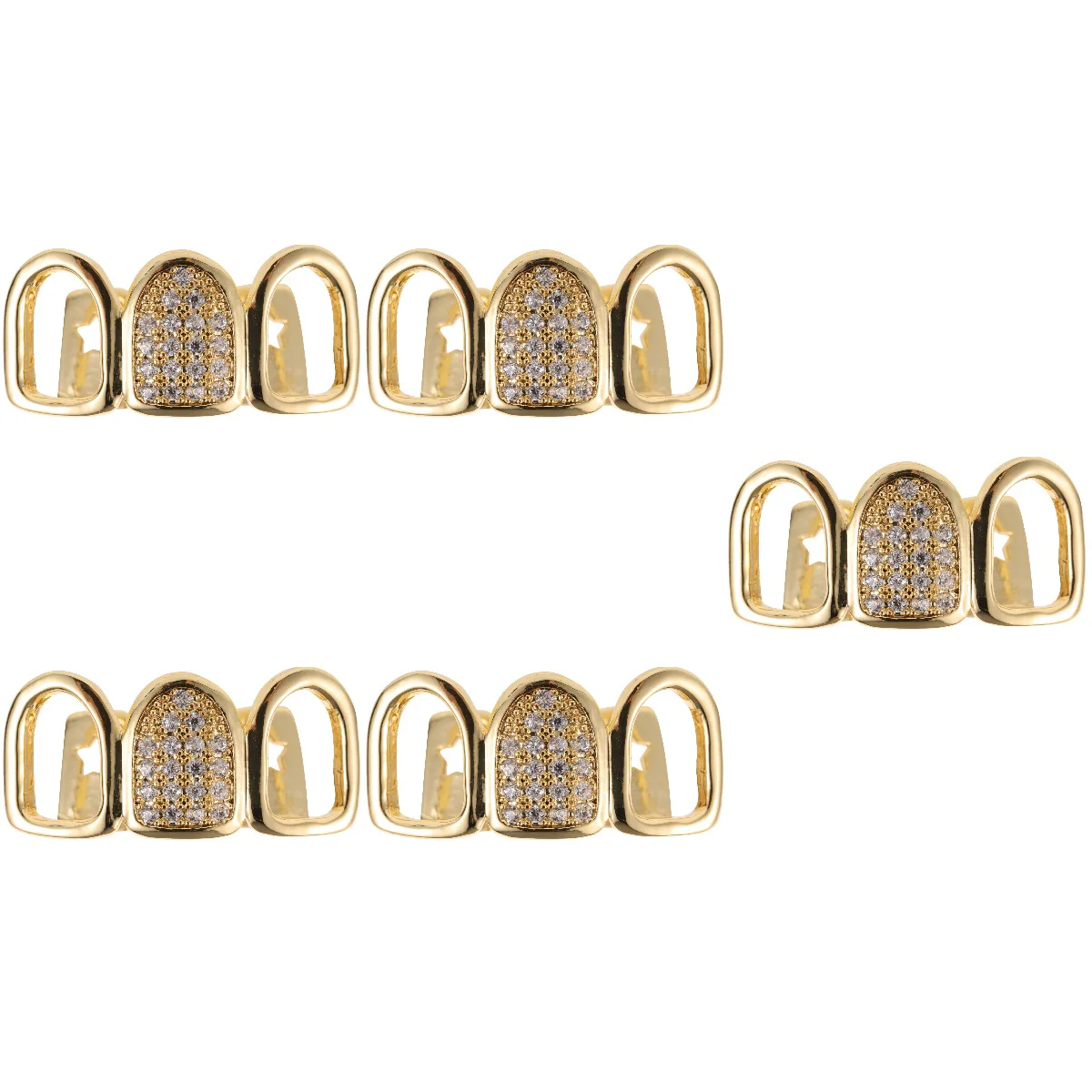 

5 Sets Gold Zircon Braces Wall Hanging Calendar Grill for Teeth Stitching Grills Fashion Shows Men Copper Parties Man