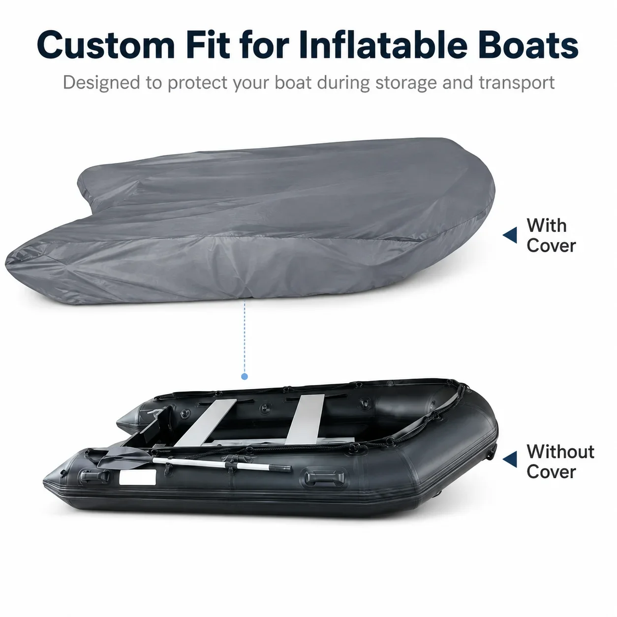Inflatable Boat Cover 210D Oxford Fabric Waterproof Sunshade Anti Tear Dustproof Protection for Dinghy Rubber Boat Kayak Marine