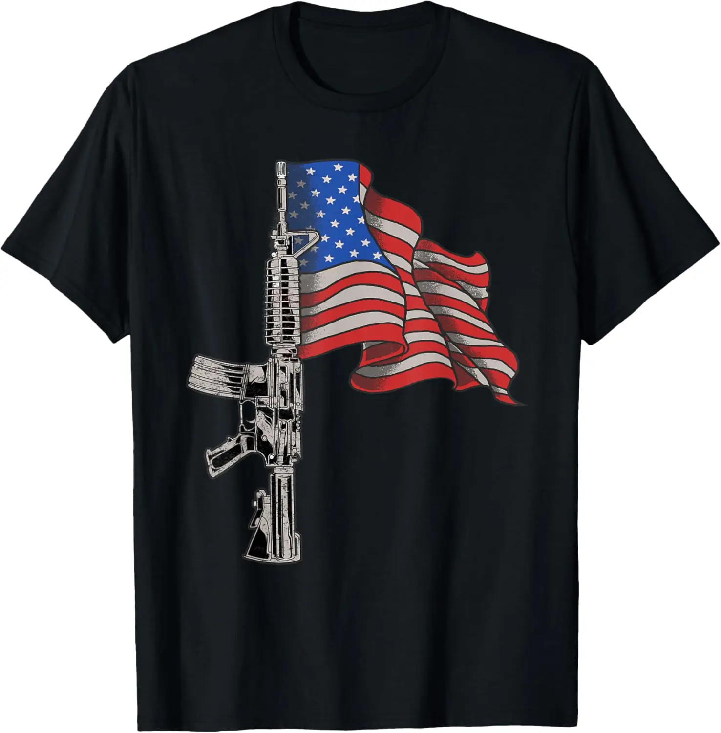 AR-15 Assault Rifle USA Flag Gun T-Shirt 100% Cotton O-Neck Short Sleeve Summer Casual Mens T-shirt Streetwear