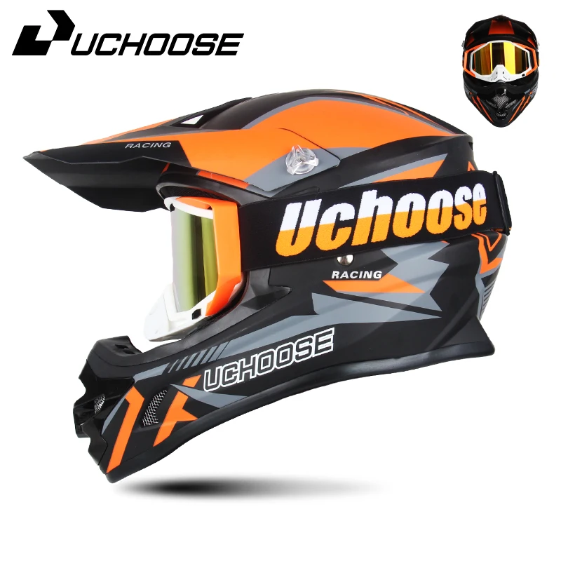 UCHOOSE DOT Helme Motocross Kask Cross Downhill Soporte Casco Off Road Helm Racing Klassische Motorrad Original Enduro Brille 4