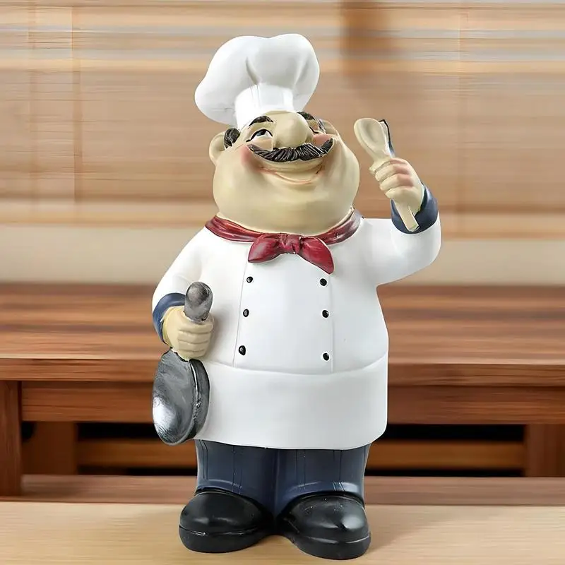 Statue Chef Desktop Statue Ornament Resin Statue Ornament Small Bearded Chef Statue For Countertop Cabinet Cupboard Decoration