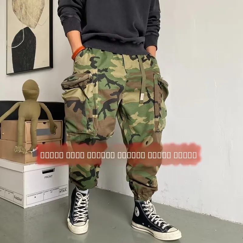 

American Sle Camouflage Work Trousers Loose Outdoor Men's Harlan Cuffed Pants Multi-ket Wear-Resistant Cotton Casual Pants