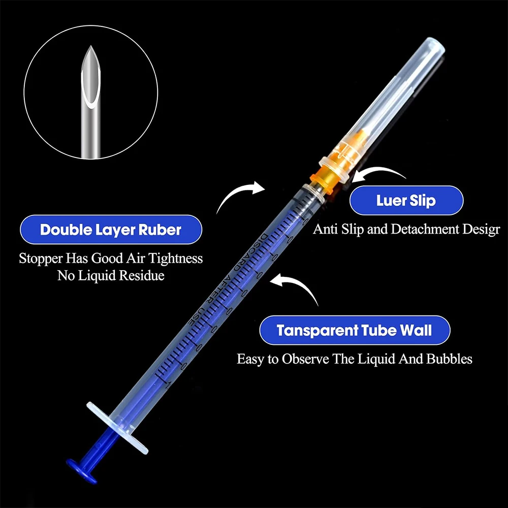 50Pcs Disposable 1Ml/Cc Lab Syringe with 1" Needle, Individually Sealed Package image 5