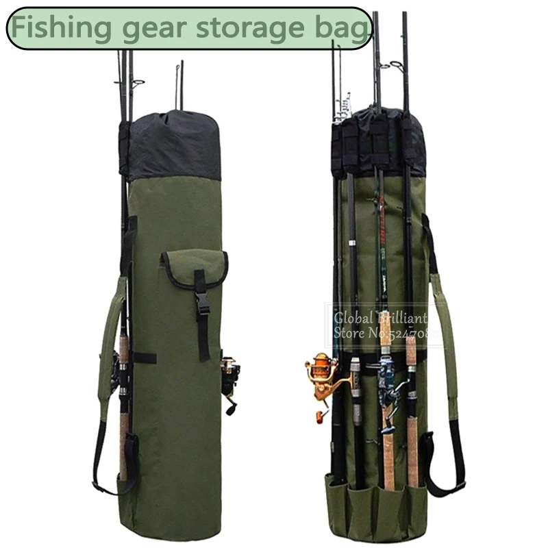 Outdoor green Fishing Pole Bag Portable Folding Rod Carry Case Fishing Reel Tackle Storage Bag Case Fishing Rod Bag
