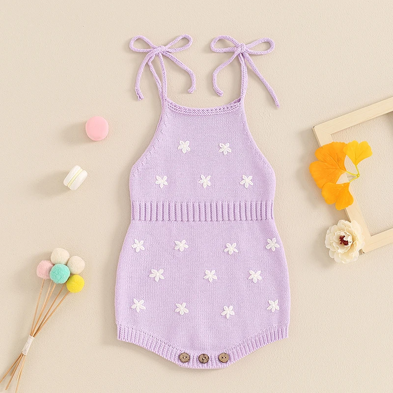 Baby Girl Summer Romper Cute Crochet Flower Sleeveless Tie Strap Bodysuit Newborn Playsuit