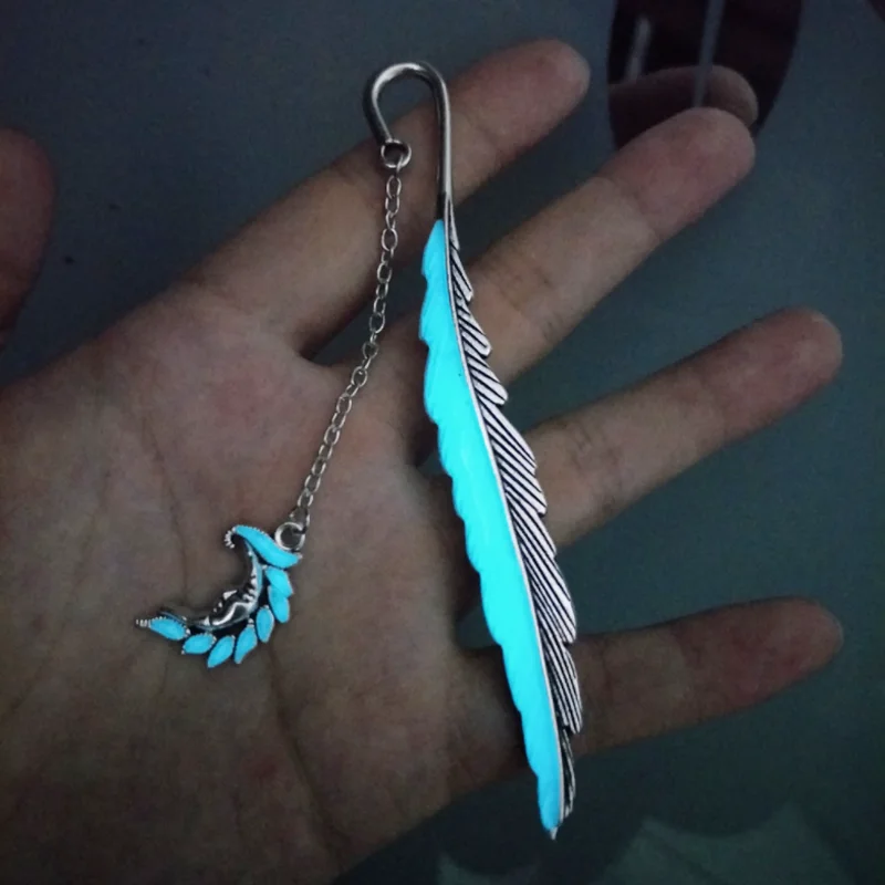 Noctilucent Feather Angel Wings Bookmark Ancient Silver Alloy Fluorescent Jewelry DIY Scrapbook Book Mark Page Folder Stationery