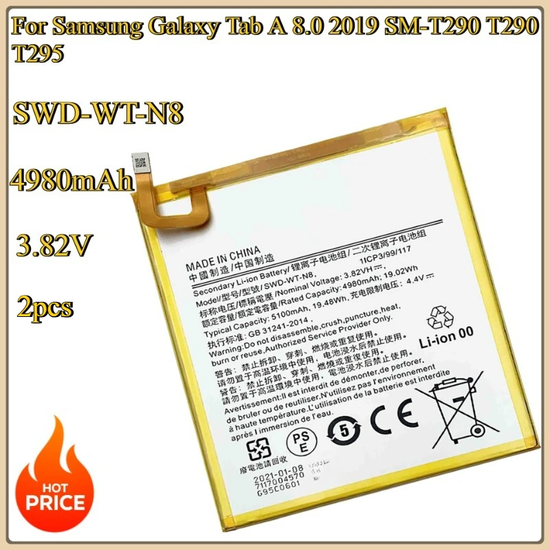 

New Replacement Battery SWD-WT-N8 4980mAh 3.82 For Samsung Galaxy Tab A 8.0 2019 SM-T290 T290 T295