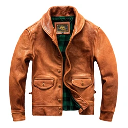 Orange Spring Leather Jacket Men Japan Casual Style Plus Size 5XL Natural Sheepskin Single Breasted Short Genuine Leather Coat
