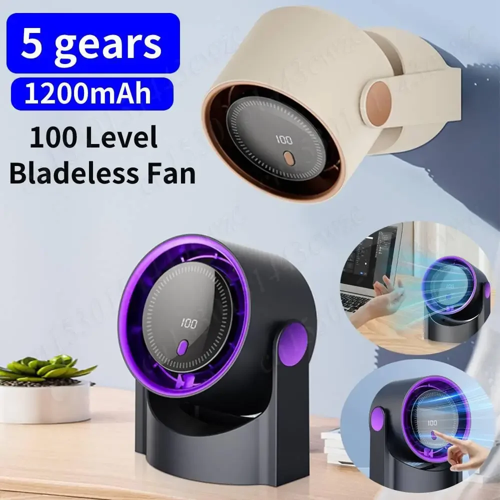 

100-уровневый безлопастной вентилятор, перезаряжаемый через USB, умный электрический вентилятор, персональный вентилятор, цифровой дисплей, настенное крепление, турбовентилятор, настольный охлаждающий вентилятор