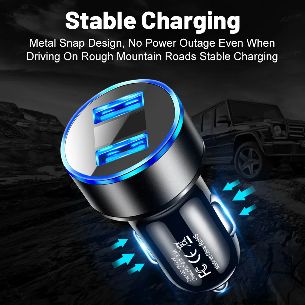 Dual USB 12.5V Voltage Display Car Charger For Plug Lighter Smart Phone USB Adapter Mobile Phone Charger Fast Charging