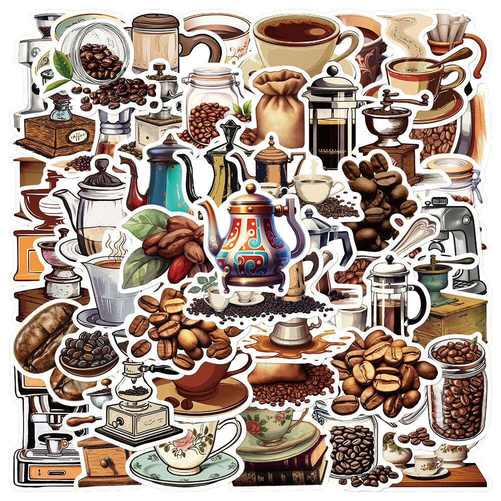 10/30/50 قطعة ماكينة القهوة ملصقات الكرتون مقاوم للماء الرجعية الكتابة على الجدران سكرابوكينغ الهاتف الأمتعة خمر الشارات خمر