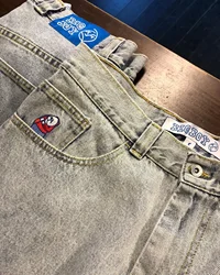 Y2K Pants Streetwear Gothic Cartoon Blue Baggy Jeans Retro Punk Rock High Waist Wide Trouser Polar Big Boy Embroidery Jeans