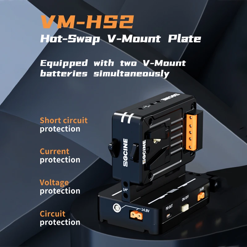 ZGCINE VM-HS2 Hot Swap/Shark Fin Dual Micro V Mount Battery Plate V Lock Battery Adapter Plate w/ LEMO/ D-tap/ BP/ USB-C PD 100W