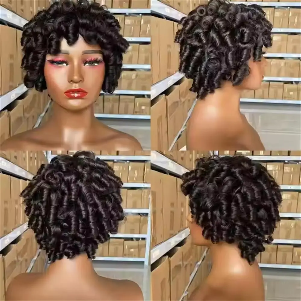 

Loose Curly Loose Wave Short 100% Brazilian Human Hair Wigs Black Natural Hair Wigs Kinky Curly Full machine curly pixie cut wig