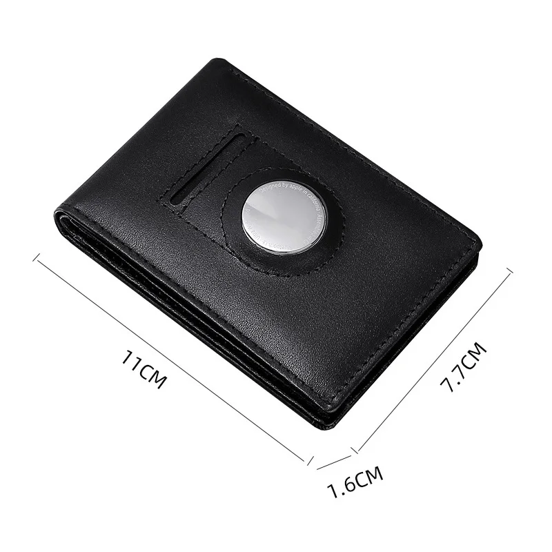 Men Airtag Wallet Luxury Genuine Leather Slim Wallets Carbon Fiber RFID Blocking Card Holder Anti-lost Bifold Purse Cash Clip