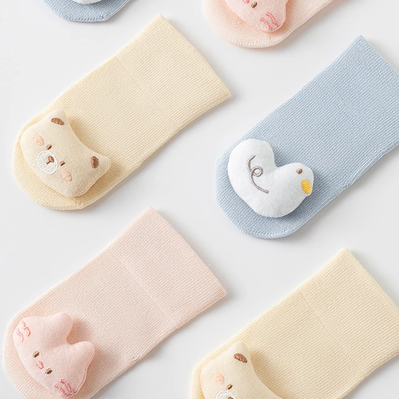 3/5 Pairs Baby Anti-slip Socks Cute 3D Cartoon Animal Doll Mid-calf Toddler Socks Soft Breathable Newborn Floor Walking Socks