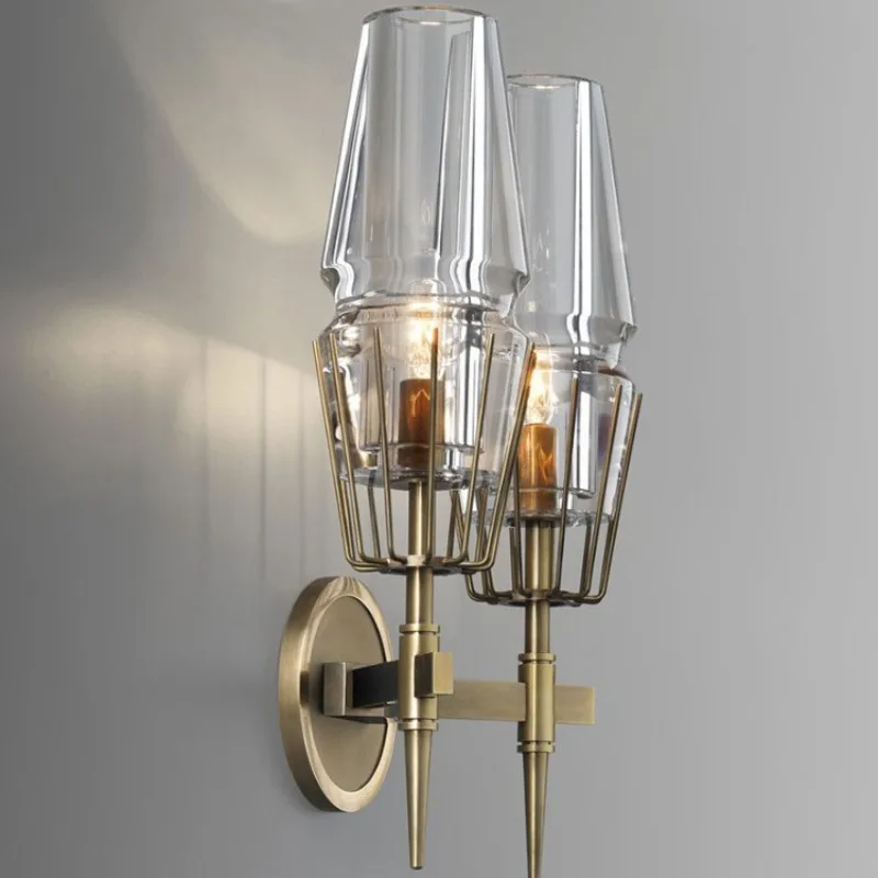 American Copper Loft Wall Lamps Luxury Retro Art Glass Crystal Wall Lights Personality Aisle Bedroom LED Sconces Metallic Luster
