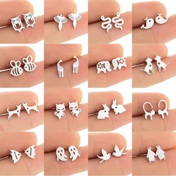 Small Animal Earings Multiple Stainless Steel Stud Earrings for Women Rabbit Mouse Snake Cute Earing Cat Dog Studs Punk Gifts