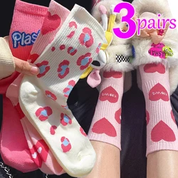 Trend Socks for Women Cute Strawberry Heart Cotton Socks Female Soft Breathable Sweet Girls Crew Socks Funny Letter Fashion