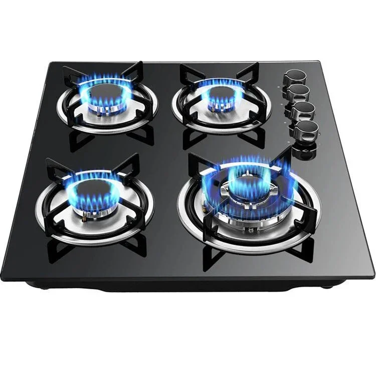 Top Cooktop 4 Burner Gas Stove Built In Tempered Glass Black Surface 4 Burner Cooker Gas Stove