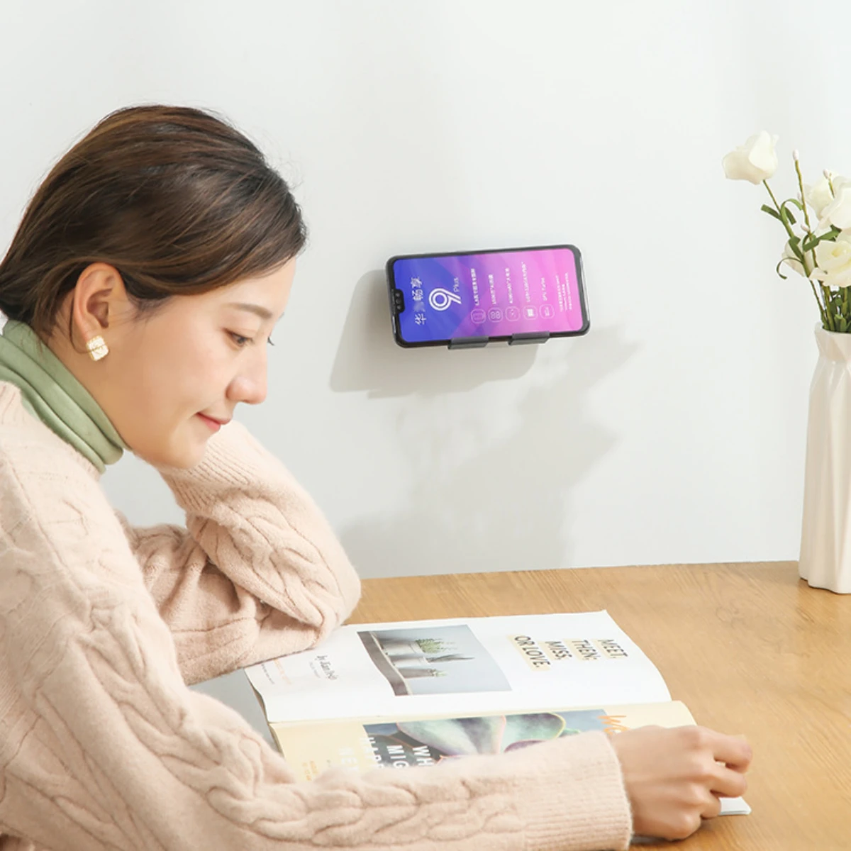 Multi functional wall mounted mobile phone holder with no drilling, bedside charging power plug storage, detachable andorganized