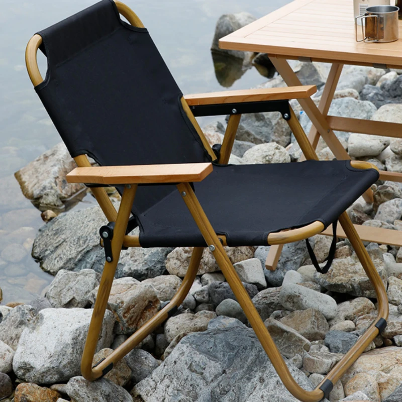 Portable Folding Chair for Outdoor Activities, Camping and Fishing-Comfortable Aluminum Alloy Chair with Wooden Grain Round Tube