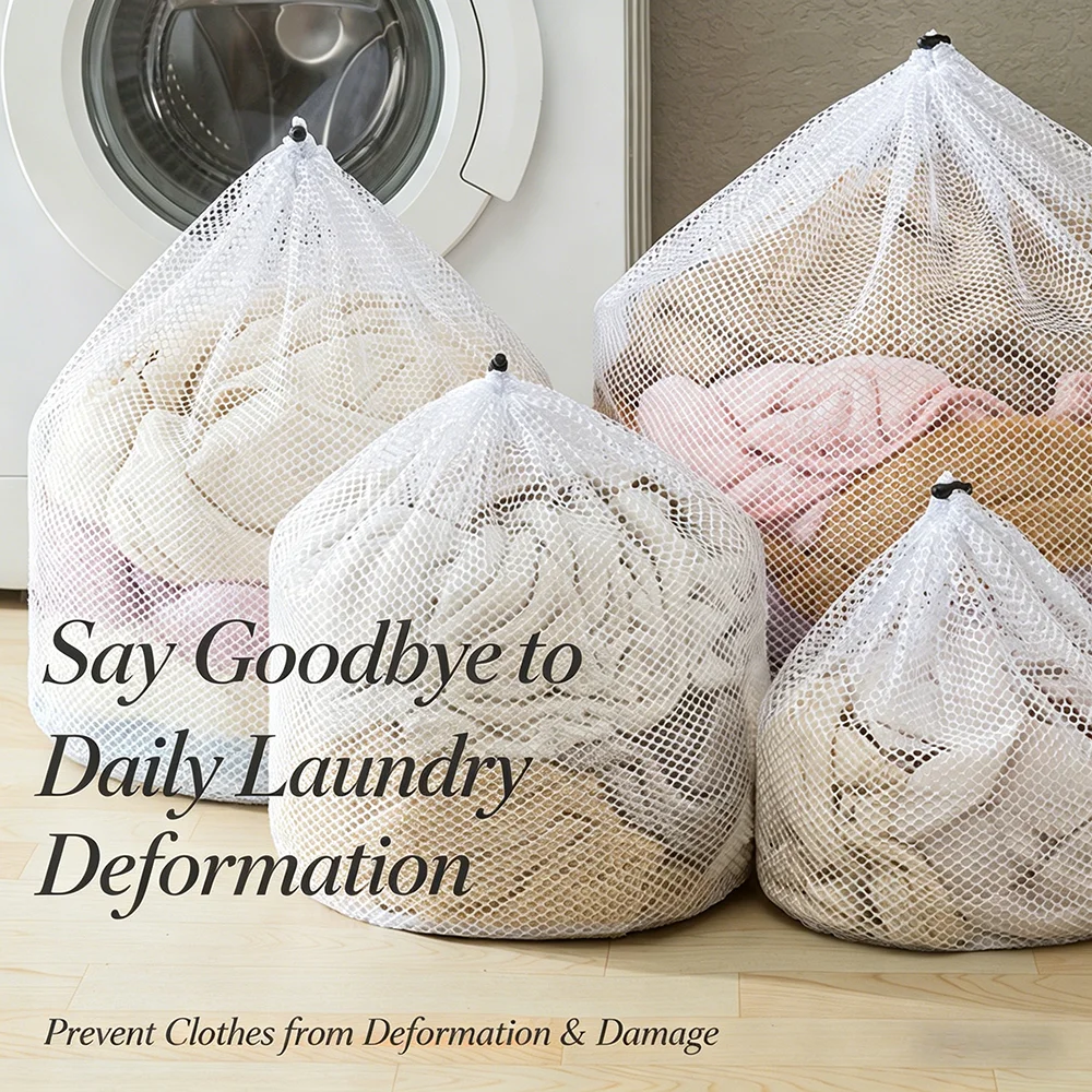 Extra Large Thickened Mesh Laundry Bag, Heavy Duty Drawstring Wash Bag for Delicates, Bras, Lingerie, Bedding, Anti-Deformation