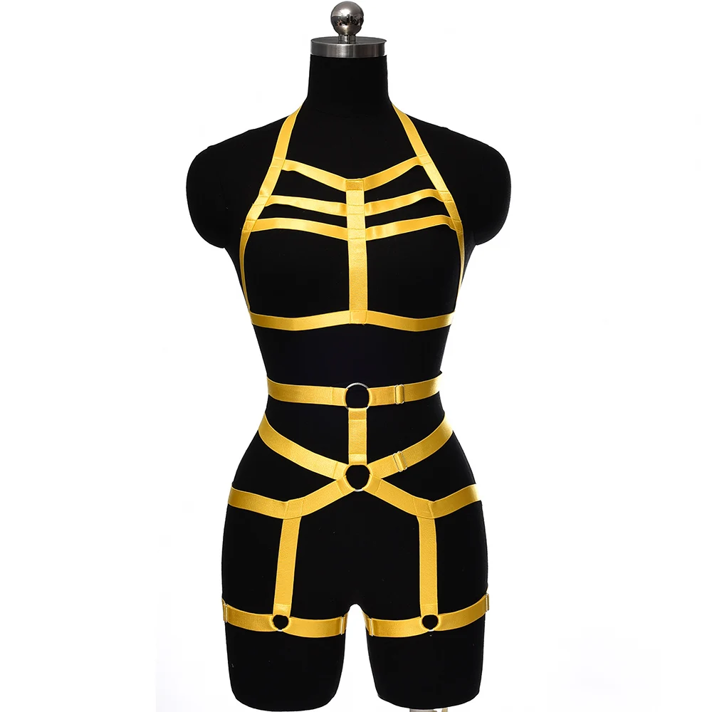 Goth Wear Pole Dance Bondage Body Harness Elastic Leg Garter Adjust Strap Fetish Hollow Body Cage Lingerie Suspenders Belt