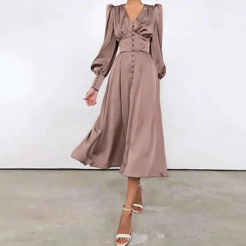 

Шелковое платье-фонарь Све, утягивающее длинное платье Dr Ele, закрывающее талию, для женщин, осень 2021, модное платье