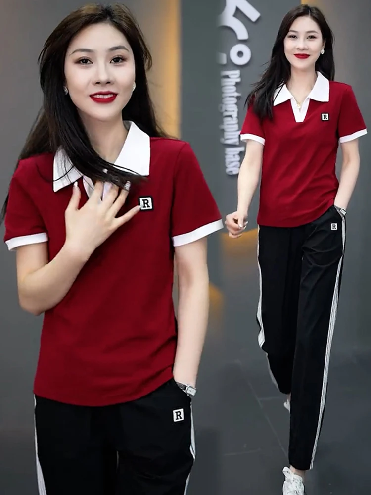 Set di abbigliamento sportivo da donna in puro cotone Casual sciolto ort Sve Suite in due pezzi Faionable Summer 2025 Taglia piccola amichevole