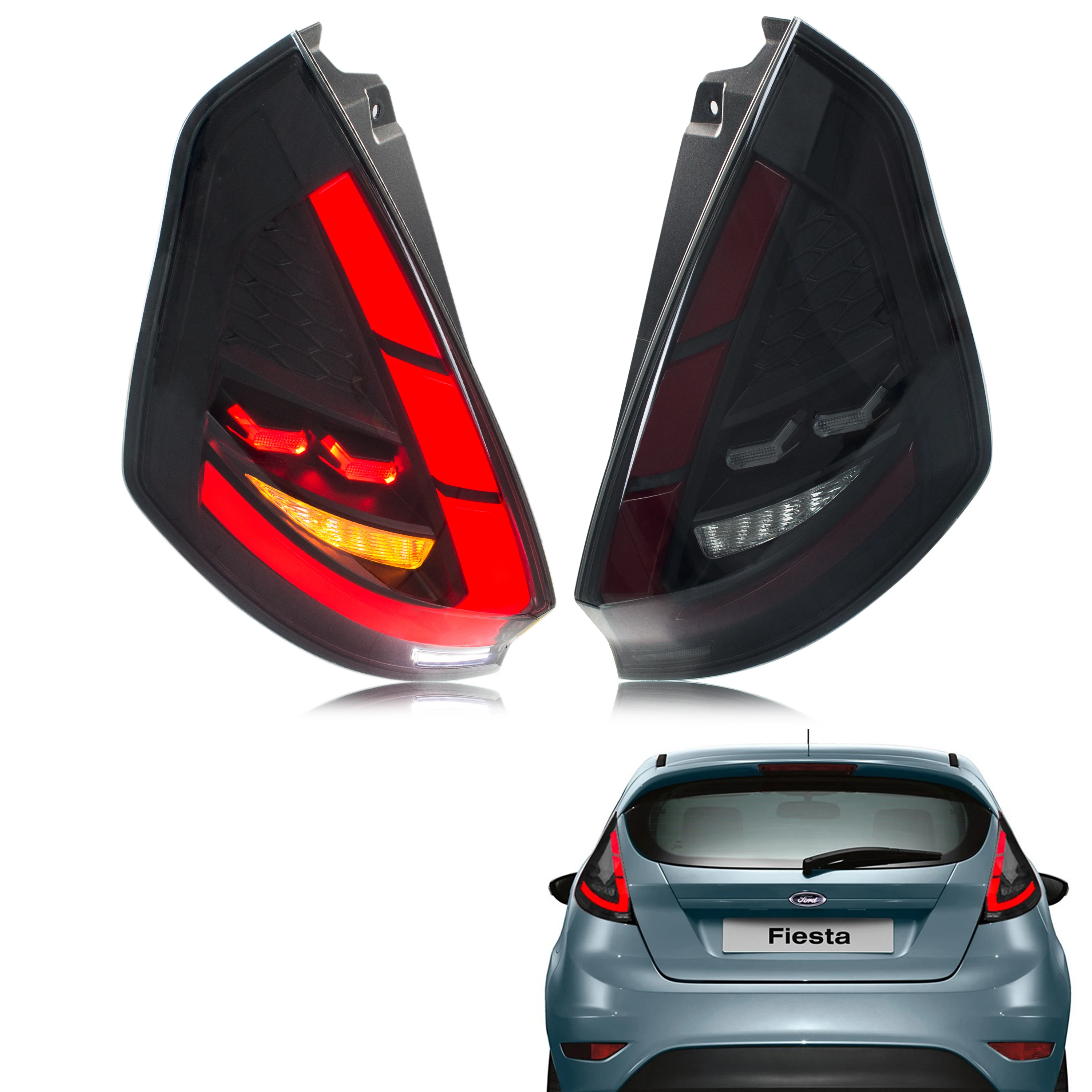 LED Tail Lights for Ford Fiesta 2008-2017 MK7 MK7.5 Dynamic Animation Sequential Turn Signal Rear Lamps