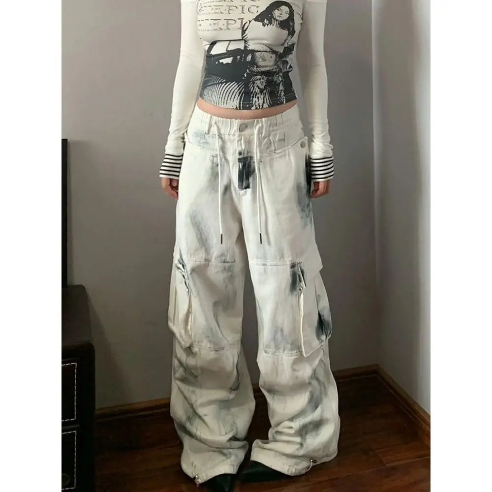

Y2K Tie Dye Wide Leg Jeans Unisex American Vibe Streetwear Loose Fit Puddle Pants Cargo Denim Trousers Baddie Aesthetic Trendy
