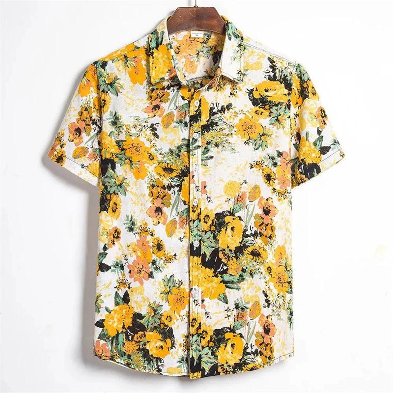 Vintage Flower Hawaiian Shirt Seaside Button Shirts Summer Casual Short Sleeve Men's Clothing Button up Men's Shirt Large Size