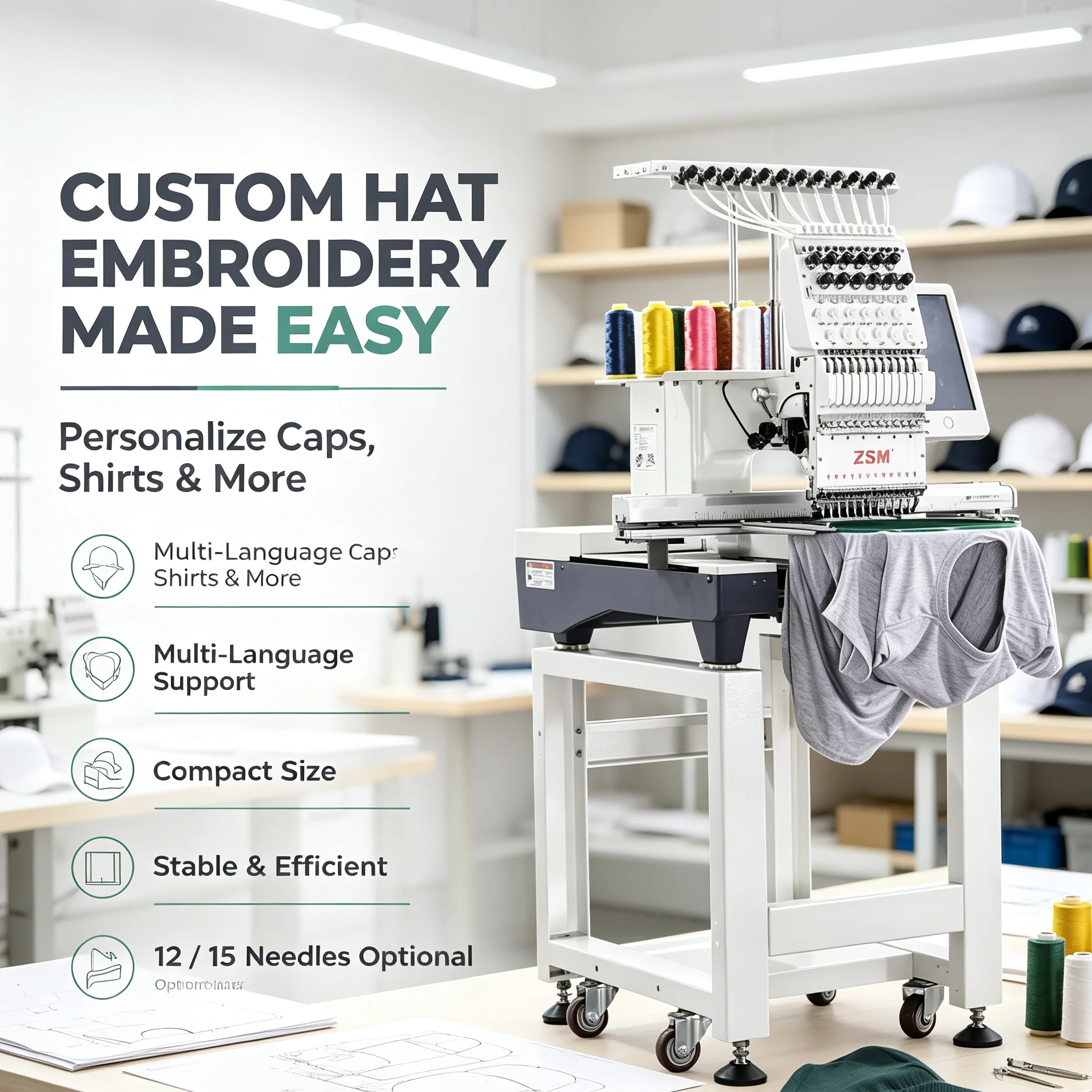 Hot Sell Single Head T-shirt Computer Control Embroidery Machine Automatic 1 Head Multi Needles Embroidery Machine for Home Use