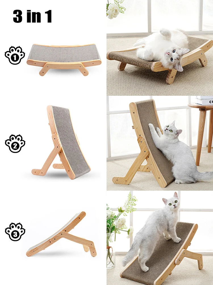 Cat Scratcher Board Wooden Frame Detachable Scrapers Bed 3 In 1 Scratching Post Anti-Scratch Toys Training Grinding Claw Cats